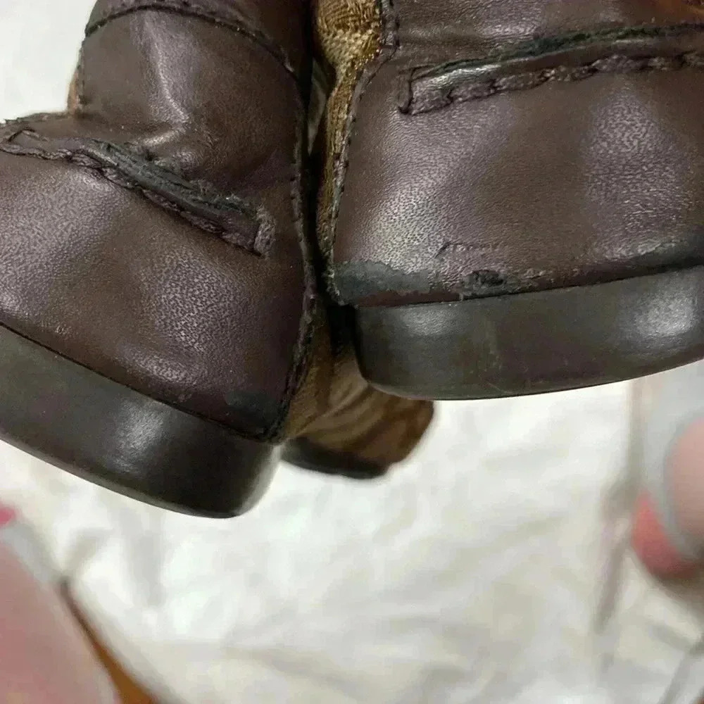 COACH WO SIZE 7.5 SLIP ON LOAFER SHOES BROWN GOLD COACH ACCENT GOOD CONDITION - Picture 7 of 14